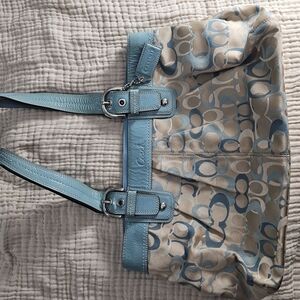 Coach Blue and Cream Signature Tote Bag